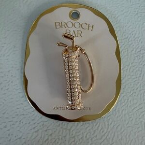 Anthropologie Golf Brooch Gold Golf Bag and Clubs NWT